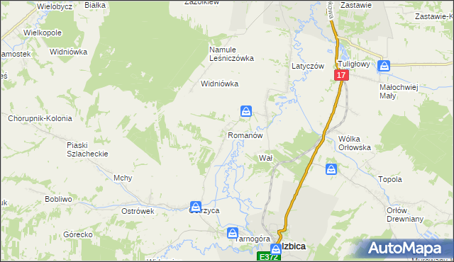 mapa Romanów gmina Izbica, Romanów gmina Izbica na mapie Targeo