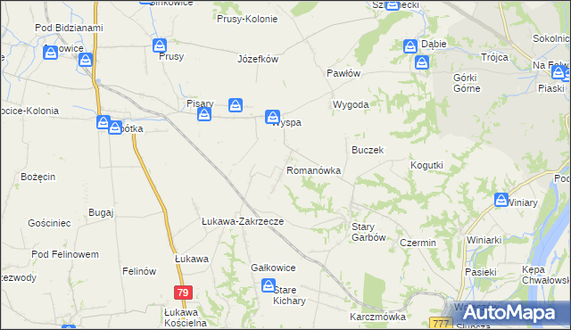 mapa Romanówka gmina Dwikozy, Romanówka gmina Dwikozy na mapie Targeo