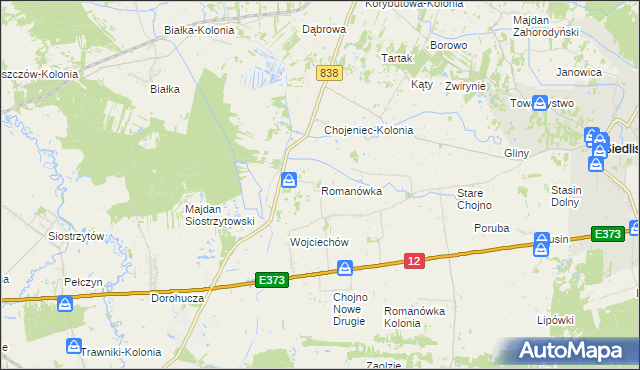 mapa Romanówka gmina Siedliszcze, Romanówka gmina Siedliszcze na mapie Targeo