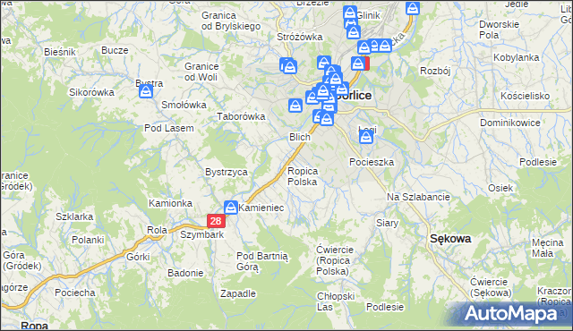 mapa Ropica Polska, Ropica Polska na mapie Targeo