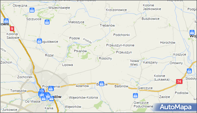 mapa Rosochy gmina Opatów, Rosochy gmina Opatów na mapie Targeo