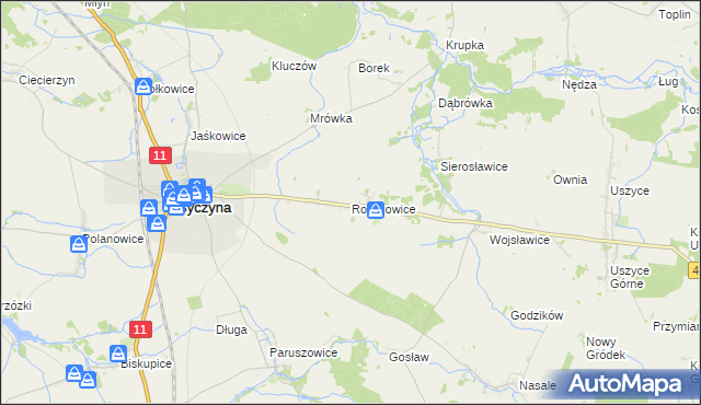 mapa Roszkowice gmina Byczyna, Roszkowice gmina Byczyna na mapie Targeo