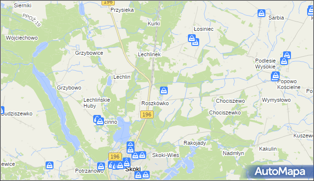 mapa Roszkowo gmina Skoki, Roszkowo gmina Skoki na mapie Targeo