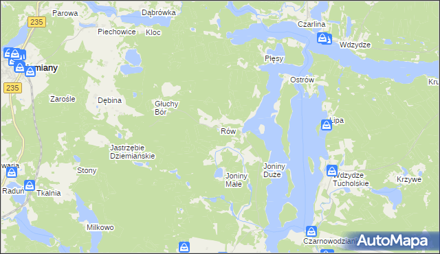 mapa Rów gmina Dziemiany, Rów gmina Dziemiany na mapie Targeo