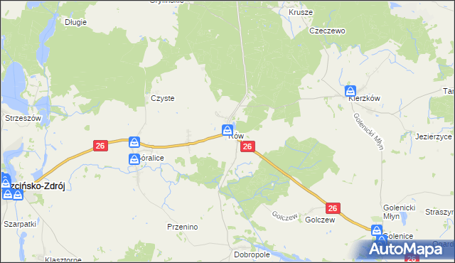 mapa Rów gmina Myślibórz, Rów gmina Myślibórz na mapie Targeo