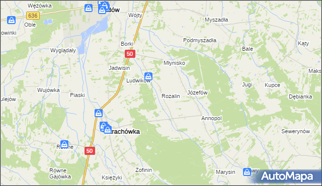 mapa Rozalin gmina Strachówka, Rozalin gmina Strachówka na mapie Targeo