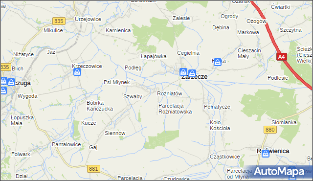 mapa Rożniatów gmina Zarzecze, Rożniatów gmina Zarzecze na mapie Targeo