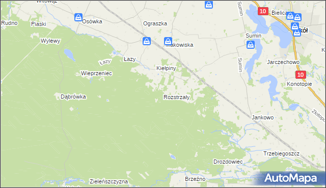 mapa Rozstrzały, Rozstrzały na mapie Targeo