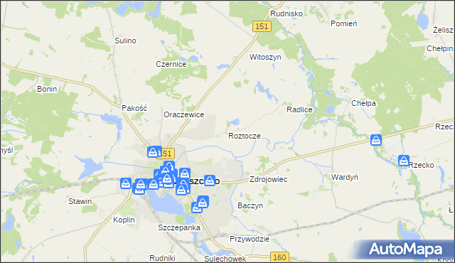 mapa Roztocze gmina Choszczno, Roztocze gmina Choszczno na mapie Targeo