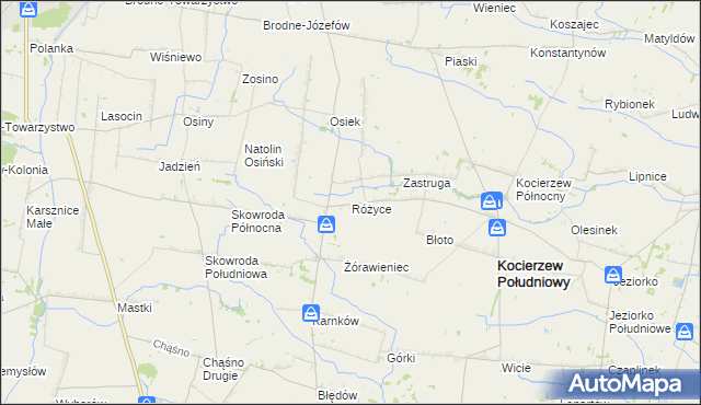 mapa Różyce gmina Kocierzew Południowy, Różyce gmina Kocierzew Południowy na mapie Targeo