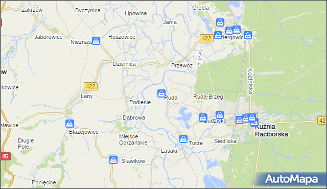 mapa Ruda gmina Kuźnia Raciborska, Ruda gmina Kuźnia Raciborska na mapie Targeo