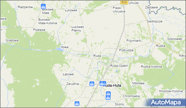 mapa Ruda gmina Ruda-Huta, Ruda gmina Ruda-Huta na mapie Targeo