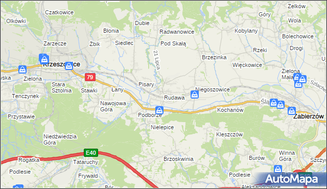 mapa Rudawa gmina Zabierzów, Rudawa gmina Zabierzów na mapie Targeo