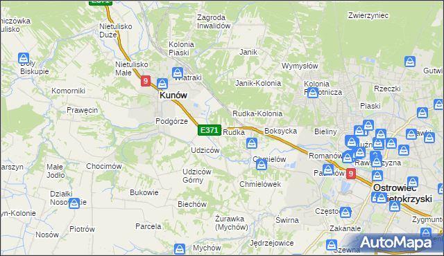 mapa Rudka gmina Kunów, Rudka gmina Kunów na mapie Targeo