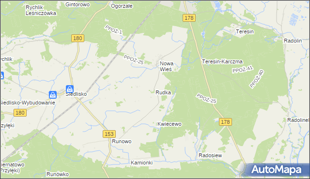 mapa Rudka gmina Trzcianka, Rudka gmina Trzcianka na mapie Targeo