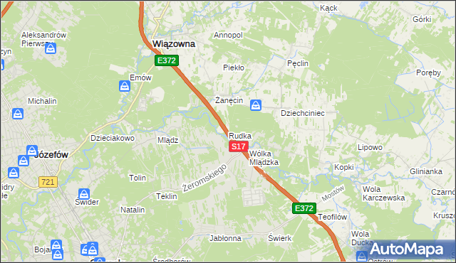 mapa Rudka gmina Wiązowna, Rudka gmina Wiązowna na mapie Targeo