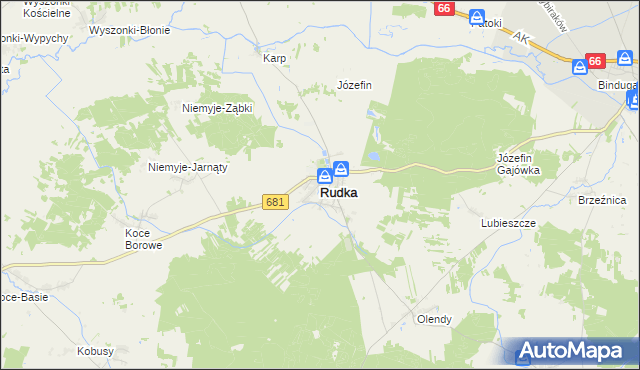 mapa Rudka powiat bielski, Rudka powiat bielski na mapie Targeo
