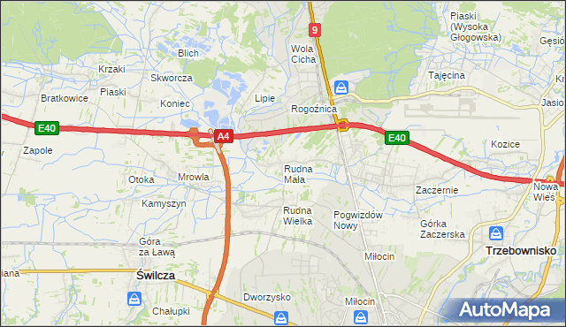 mapa Rudna Mała gmina Głogów Małopolski, Rudna Mała gmina Głogów Małopolski na mapie Targeo