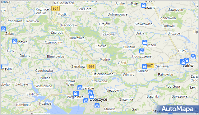 mapa Rudnik gmina Dobczyce, Rudnik gmina Dobczyce na mapie Targeo