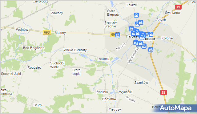 mapa Rudnik gmina Łosice, Rudnik gmina Łosice na mapie Targeo