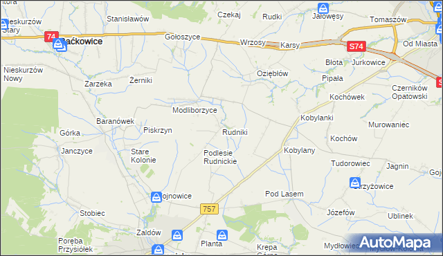 mapa Rudniki gmina Baćkowice, Rudniki gmina Baćkowice na mapie Targeo