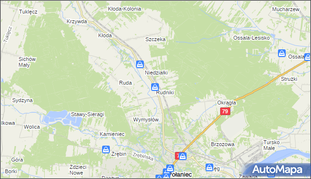 mapa Rudniki gmina Połaniec, Rudniki gmina Połaniec na mapie Targeo