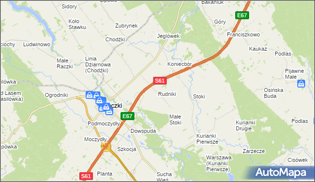 mapa Rudniki gmina Raczki, Rudniki gmina Raczki na mapie Targeo