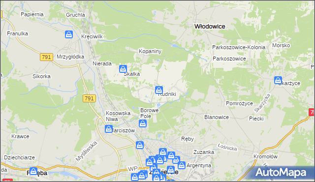 mapa Rudniki gmina Włodowice, Rudniki gmina Włodowice na mapie Targeo