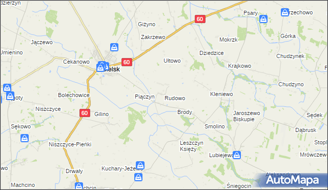 mapa Rudowo gmina Bielsk, Rudowo gmina Bielsk na mapie Targeo