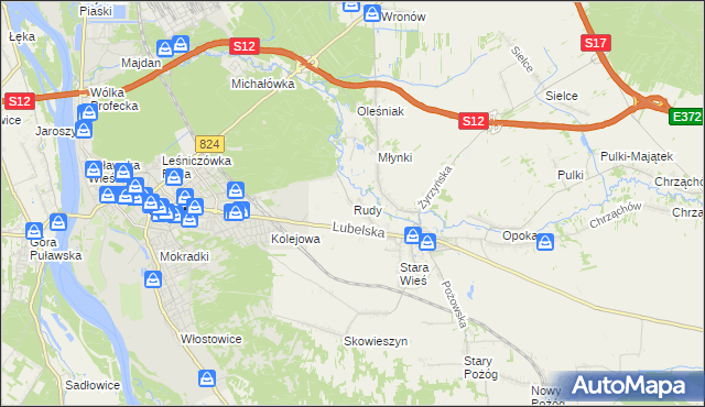 mapa Rudy gmina Końskowola, Rudy gmina Końskowola na mapie Targeo