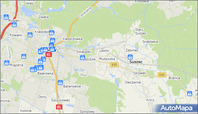 mapa Rudziczka gmina Suszec, Rudziczka gmina Suszec na mapie Targeo