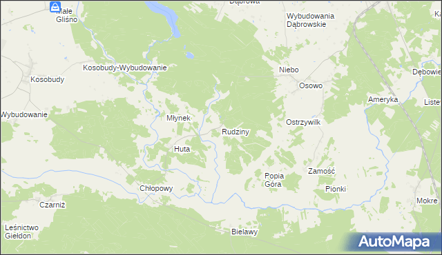 mapa Rudziny gmina Brusy, Rudziny gmina Brusy na mapie Targeo