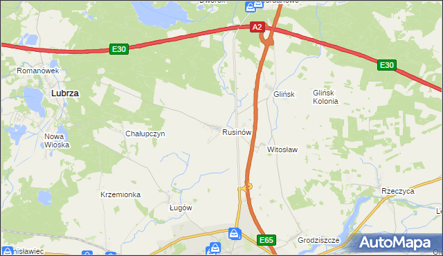 mapa Rusinów gmina Świebodzin, Rusinów gmina Świebodzin na mapie Targeo