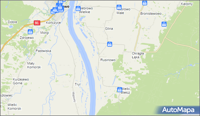 mapa Rusinowo gmina Sadlinki, Rusinowo gmina Sadlinki na mapie Targeo