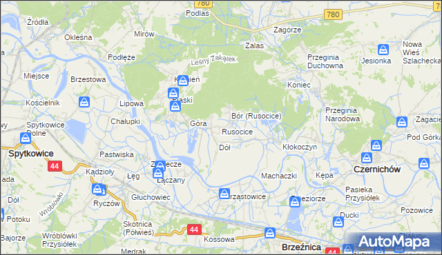 mapa Rusocice gmina Czernichów, Rusocice gmina Czernichów na mapie Targeo