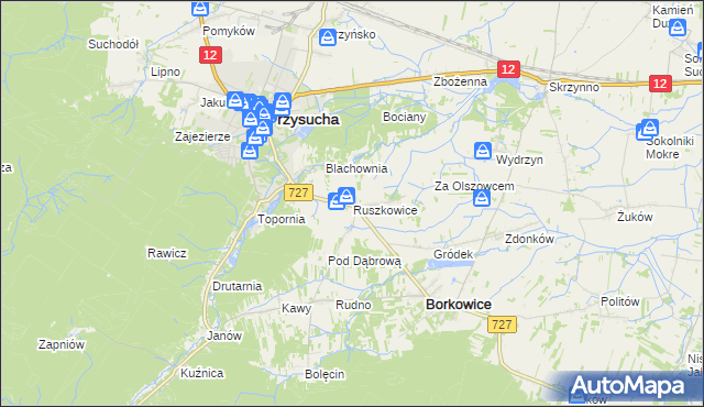 mapa Ruszkowice gmina Borkowice, Ruszkowice gmina Borkowice na mapie Targeo