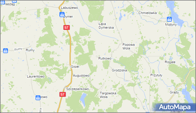 mapa Rutkowo gmina Dźwierzuty, Rutkowo gmina Dźwierzuty na mapie Targeo