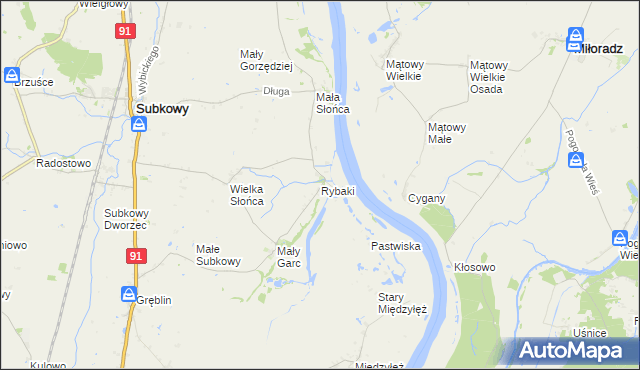 mapa Rybaki gmina Subkowy, Rybaki gmina Subkowy na mapie Targeo