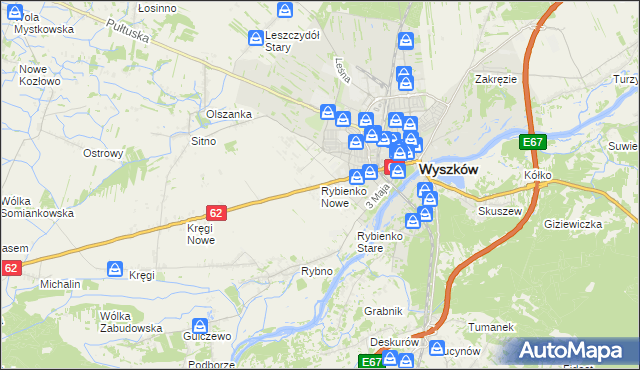 mapa Rybienko Nowe, Rybienko Nowe na mapie Targeo