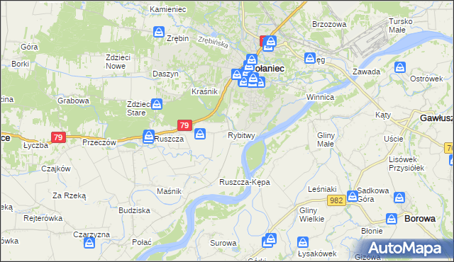 mapa Rybitwy gmina Połaniec, Rybitwy gmina Połaniec na mapie Targeo