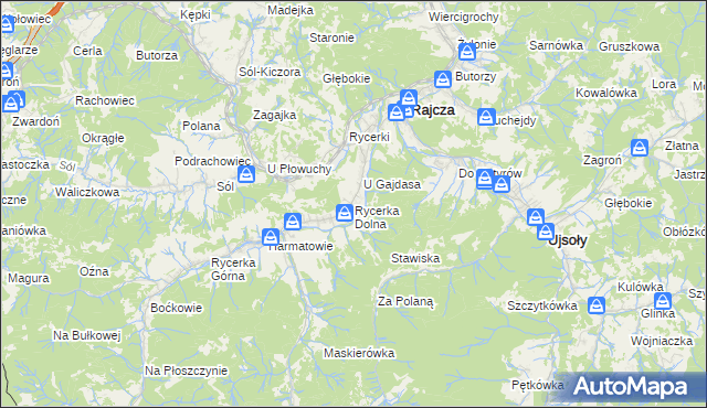 mapa Rycerka Dolna, Rycerka Dolna na mapie Targeo