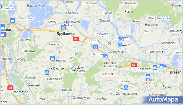 mapa Ryczów gmina Spytkowice, Ryczów gmina Spytkowice na mapie Targeo