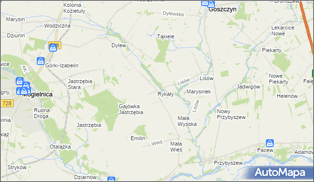 mapa Rykały, Rykały na mapie Targeo