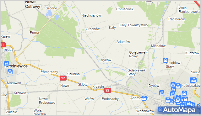 mapa Ryków gmina Kutno, Ryków gmina Kutno na mapie Targeo