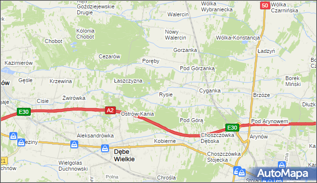 mapa Rysie gmina Dębe Wielkie, Rysie gmina Dębe Wielkie na mapie Targeo