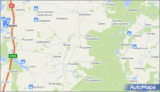 mapa Ryszewko gmina Gąsawa, Ryszewko gmina Gąsawa na mapie Targeo