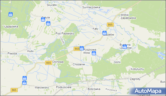 mapa Ryszkowa Wola, Ryszkowa Wola na mapie Targeo