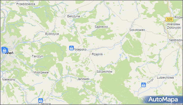 mapa Rząśnik gmina Świerzawa, Rząśnik gmina Świerzawa na mapie Targeo