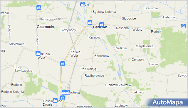 mapa Rzeczków gmina Będków, Rzeczków gmina Będków na mapie Targeo