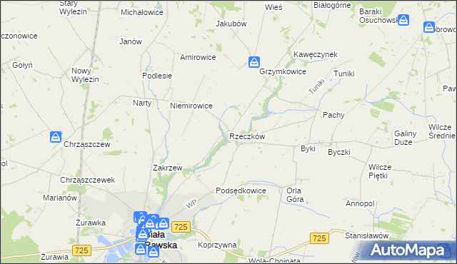 mapa Rzeczków gmina Biała Rawska, Rzeczków gmina Biała Rawska na mapie Targeo